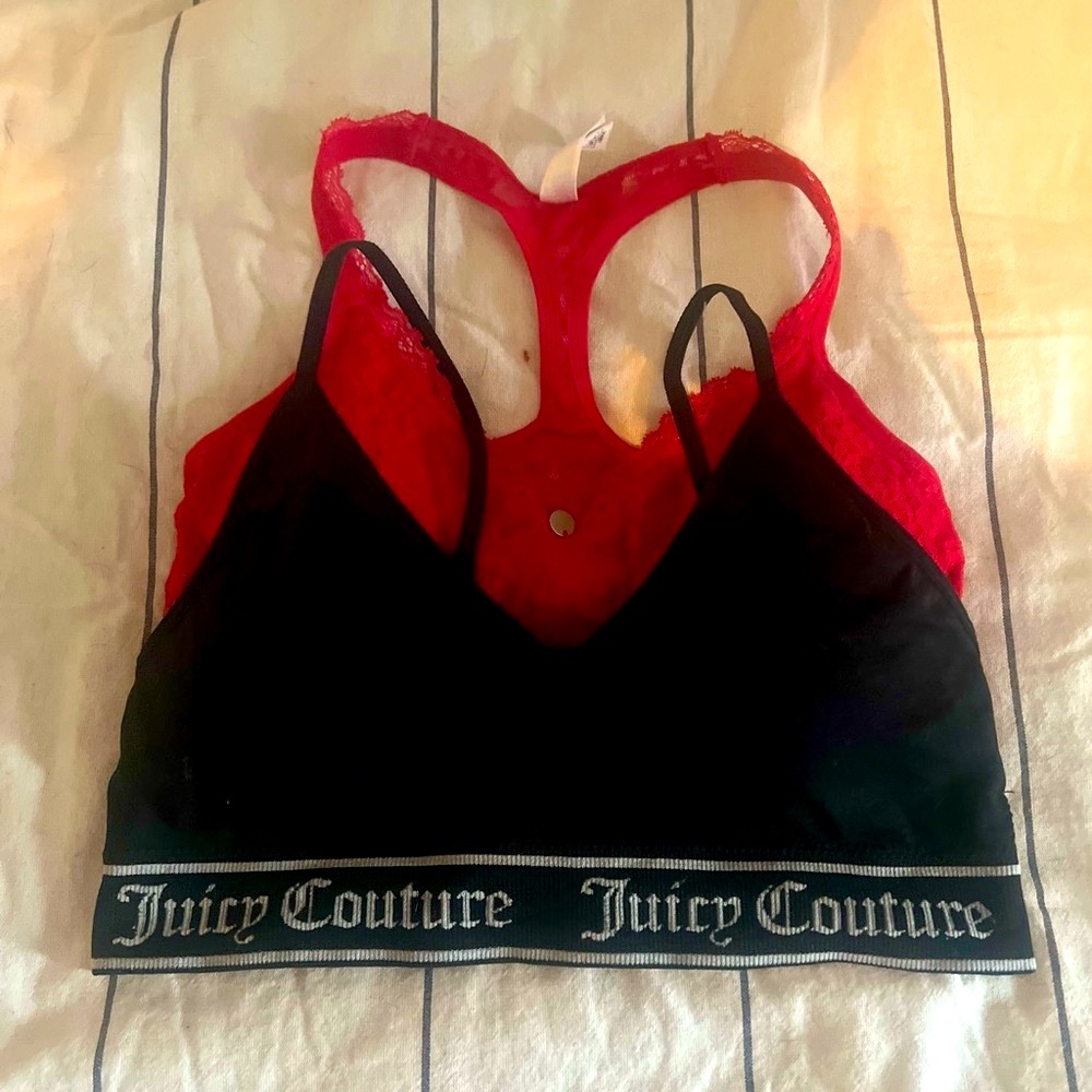 2 for 1 bras. Juicy couture sports bra and DKNY lace red bralette. Both new. :)